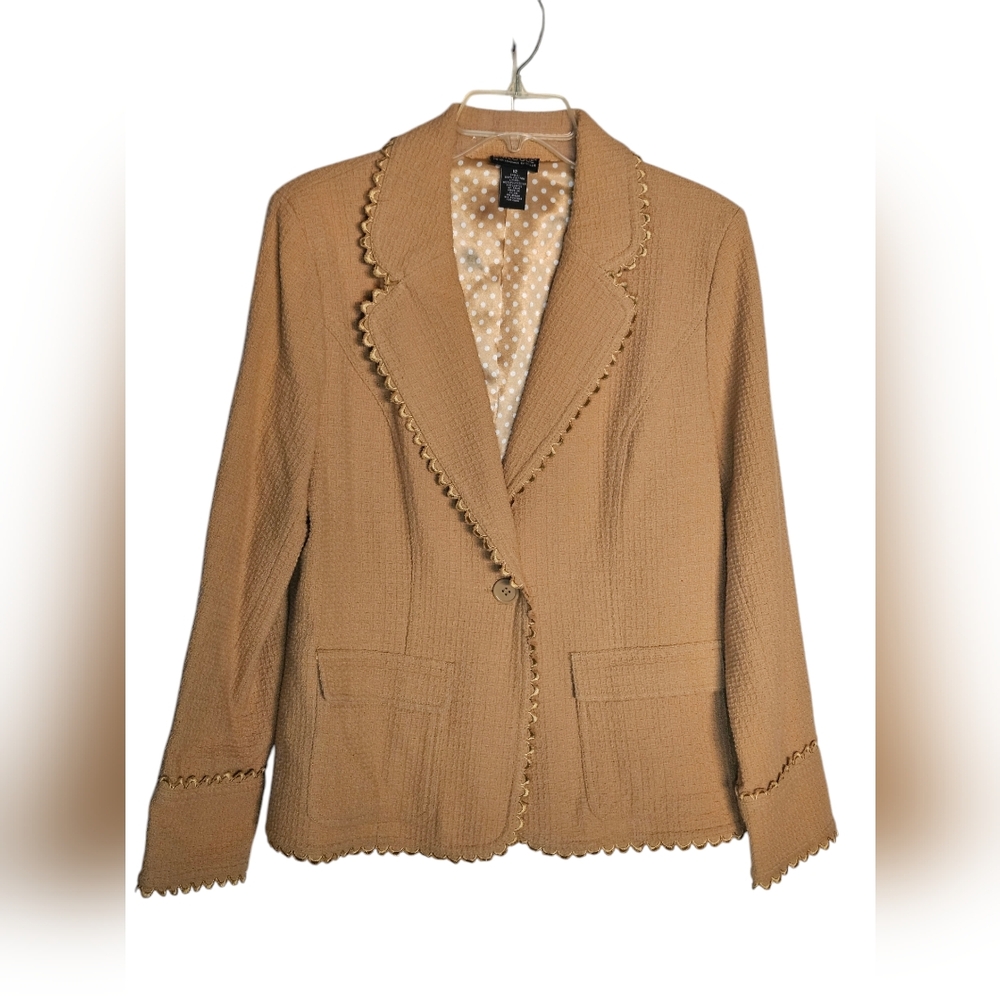 NWOT Dialogue Carmel Gold Beige Woven Lined Blazer - Size-12